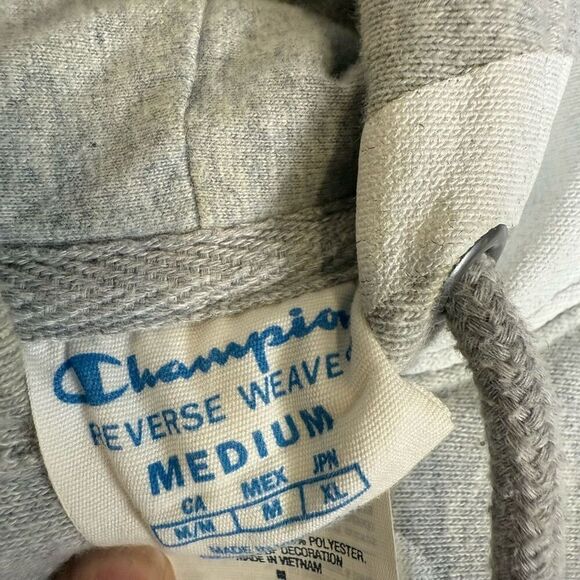 Champion Reverse Weave Mens Medium All Over Print Hoodie Sweatshirt Gray White - Picture 5 of 7